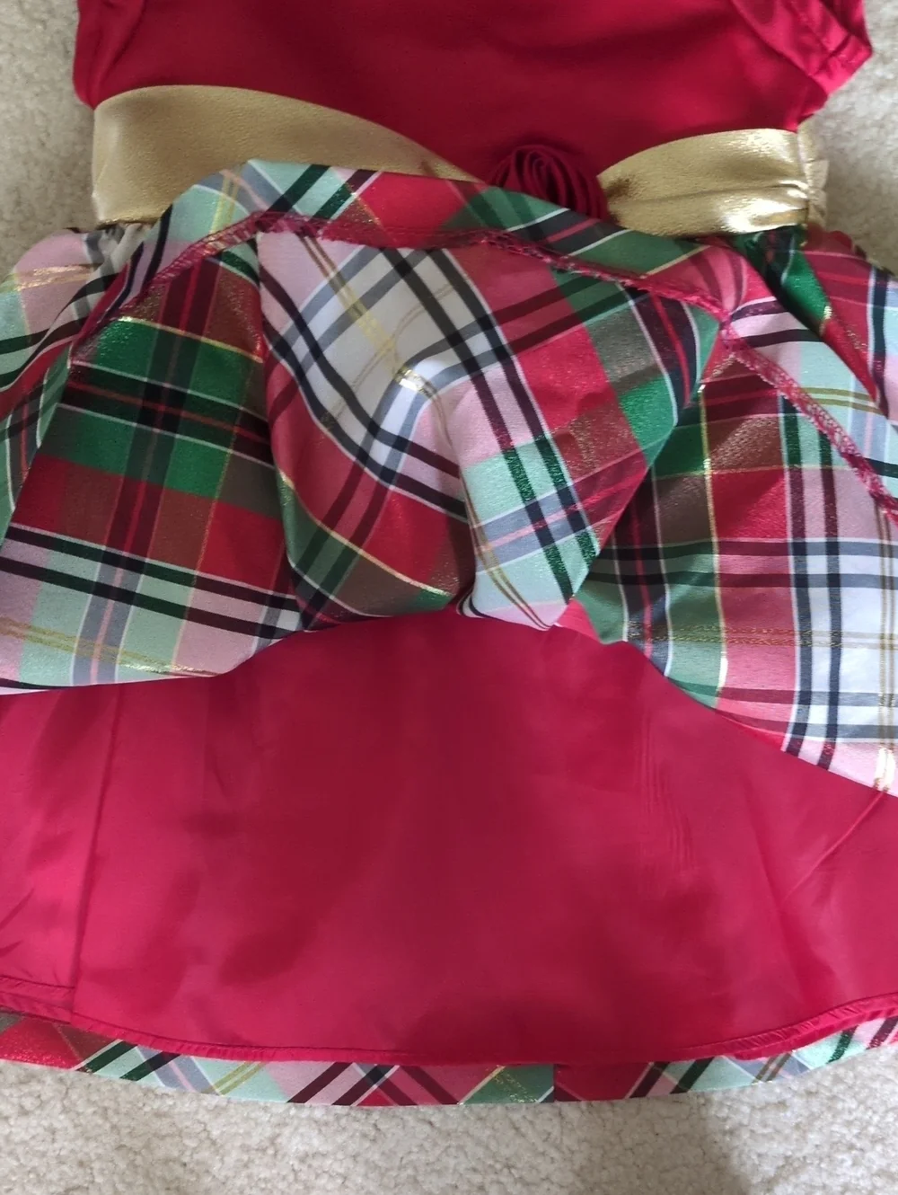 Bonnie Baby Red and Green Plaid Holiday Dress with Gold Sash